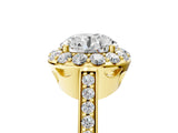 Yellow gold Round Diamond Floral Halo Ring with Pavé Band and Prong Setting_11