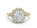 Yellow gold Round Diamond Floral Halo Ring with Pavé Band and Prong Setting_6