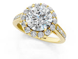 Yellow gold Round Diamond Floral Halo Ring with Pavé Band and Prong Setting_7