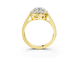 Yellow gold Round Diamond Floral Halo Ring with Pavé Band and Prong Setting_9
