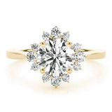 Yellow gold Round Diamond Floral Halo Ring with Plain Band and Prong Setting 1