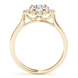 Yellow gold Round Diamond Floral Halo Ring with Plain Band and Prong Setting 2