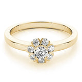 Yellow gold Round Diamond Floral Halo Solitaire Ring with Channel-Set Band and Claw Prong Setting 1