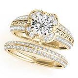 Yellow gold Round Diamond Floral Halo Split Shank Engagement Ring 1