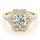 Yellow gold Round Diamond Floral Halo Split Shank Prong Setting Ring 1