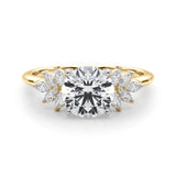 Yellow gold Round Diamond Floral Side Stone Solitaire with Marquise Accents and Four-Prong Setting 1