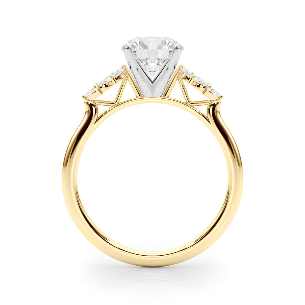 Yellow gold Round Diamond Floral Side Stone Solitaire with Marquise Accents and Four-Prong Setting 2