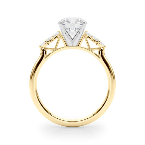 Yellow gold Round Diamond Floral Side Stone Solitaire with Marquise Accents and Four-Prong Setting 2