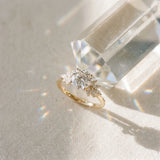 Yellow gold Round Diamond Floral Side Stone Solitaire with Marquise Accents and Four-Prong Setting_7