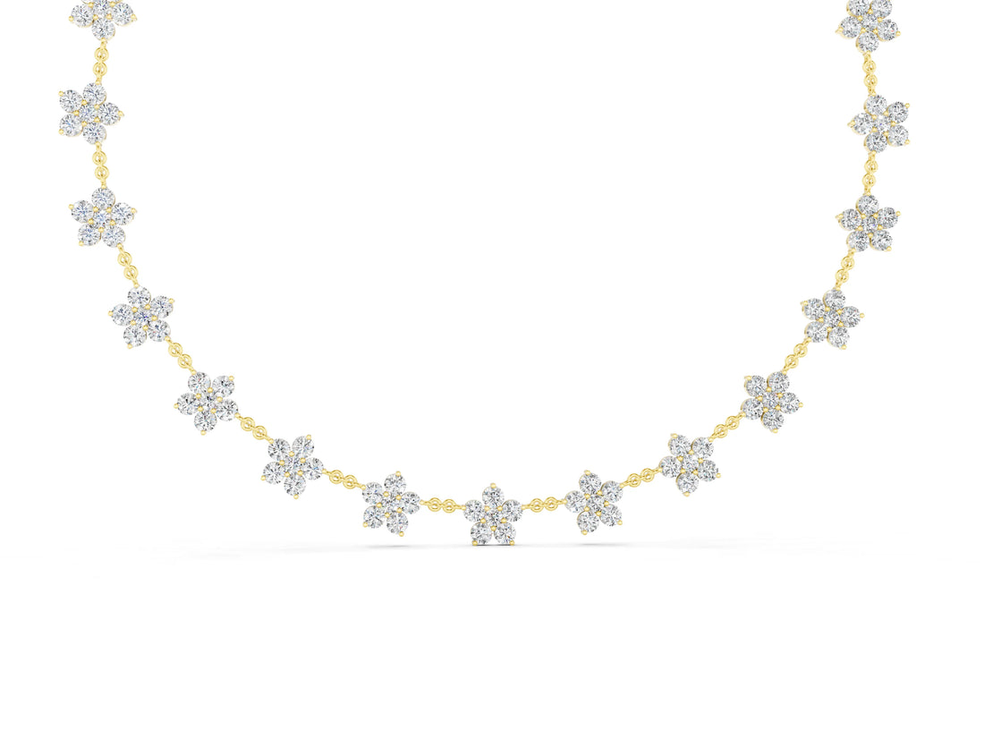 Yellow gold Round Diamond Floral Station Necklace with Diamond Accents_4