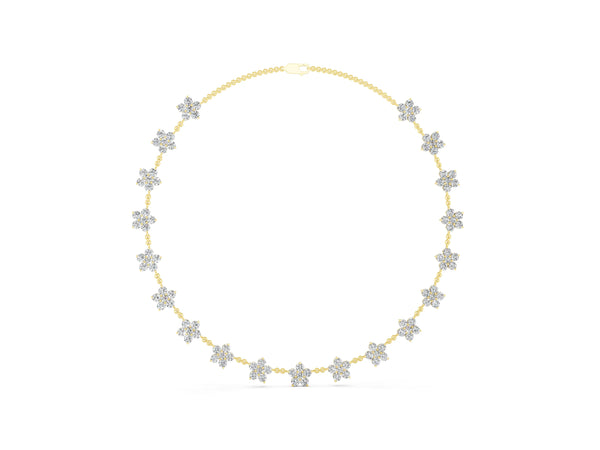 Yellow gold Round Diamond Floral Station Necklace with Diamond Accents