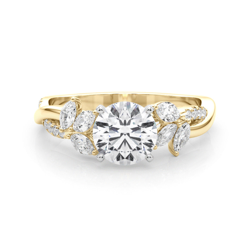 Yellow gold Round Diamond Floral Vine Solitaire Engagement Ring 1