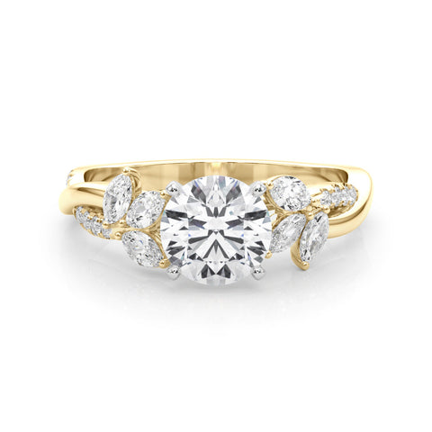 Yellow gold Round Diamond Floral Vine Solitaire Engagement Ring 1
