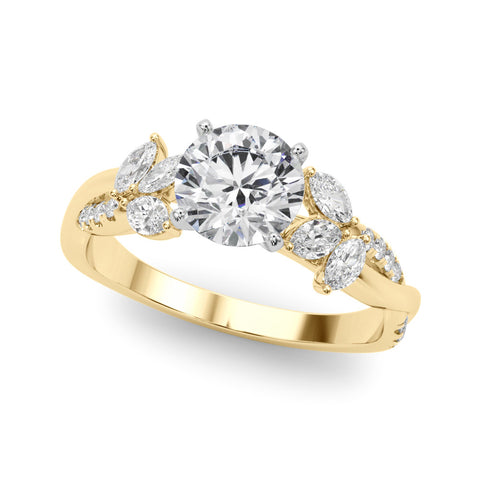 Yellow gold Round Diamond Floral Vine Solitaire Engagement Ring