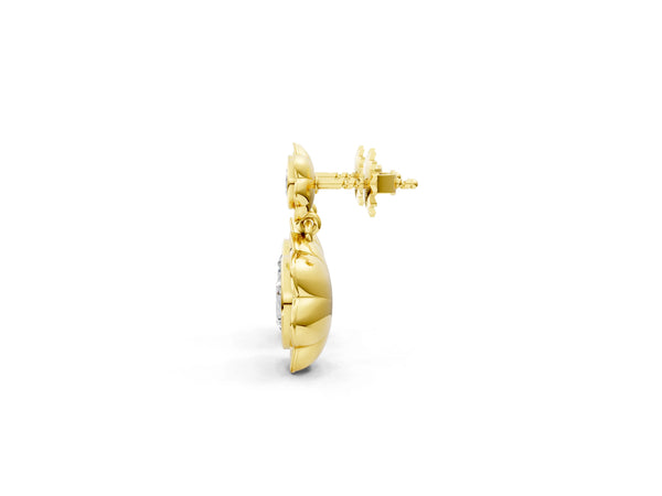 Yellow gold Round Diamond Flower Drop Earrings with Lab Diamond Accents