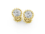 Yellow gold Round Diamond Flower Halo Stud Earrings with Petal Prong Setting_11