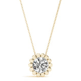 Yellow gold Round Diamond Flower Prong Pendant