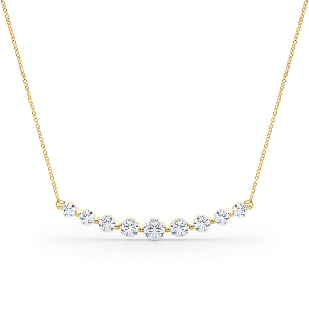 Yellow gold Round Diamond Graduated Bar Necklace with Prong Setting