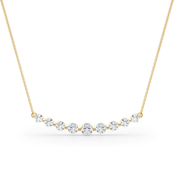 Yellow gold Round Diamond Graduated Bar Necklace with Prong Setting