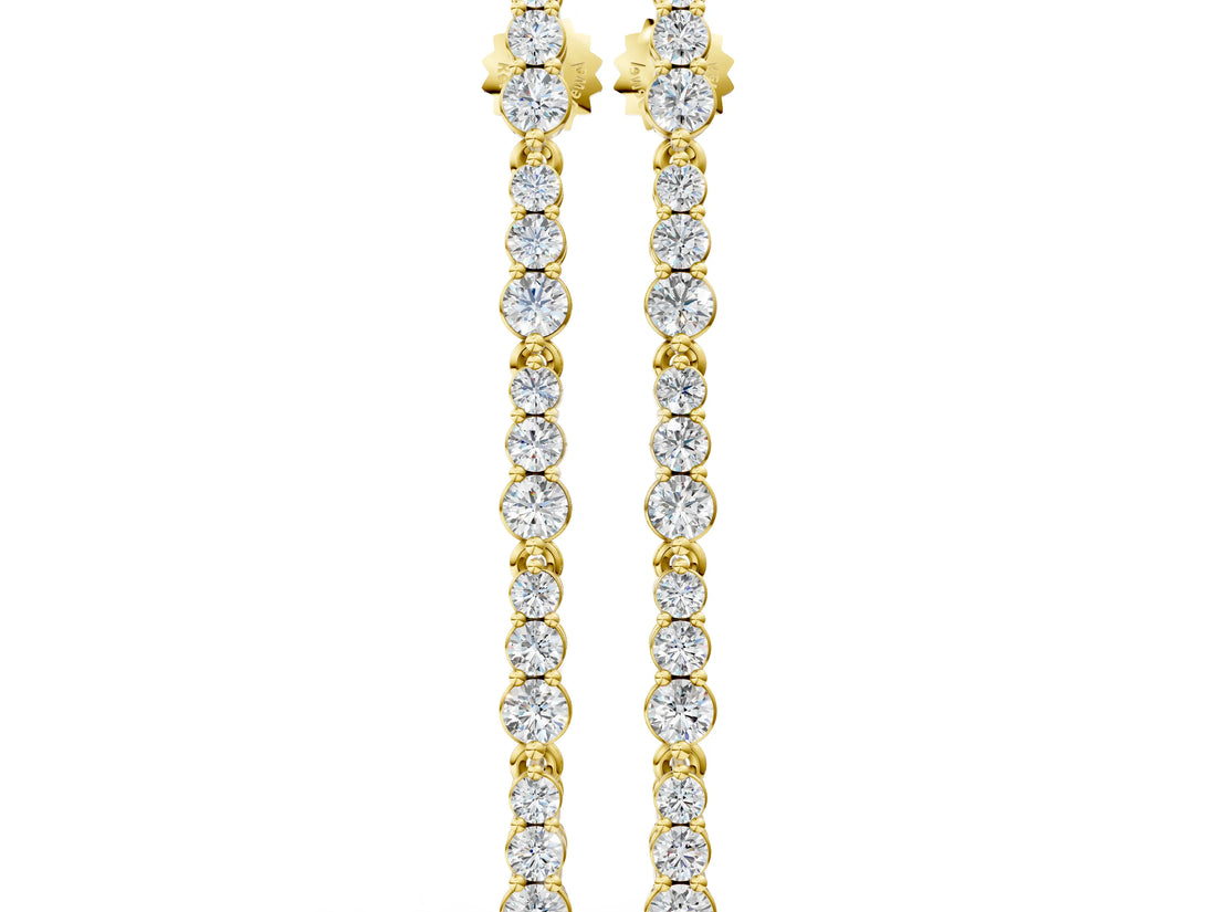 Yellow gold Round Diamond Graduated Dangle Earrings