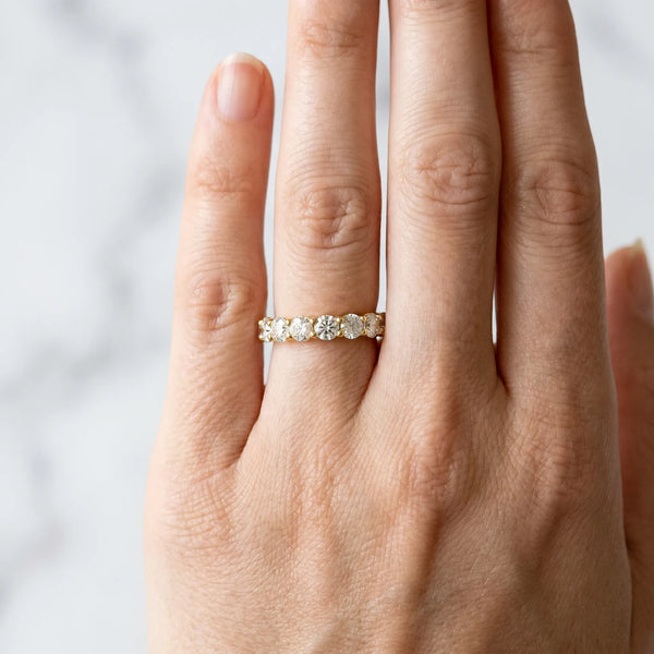 Yellow gold Round Diamond Half Eternity Band with Prong Setting