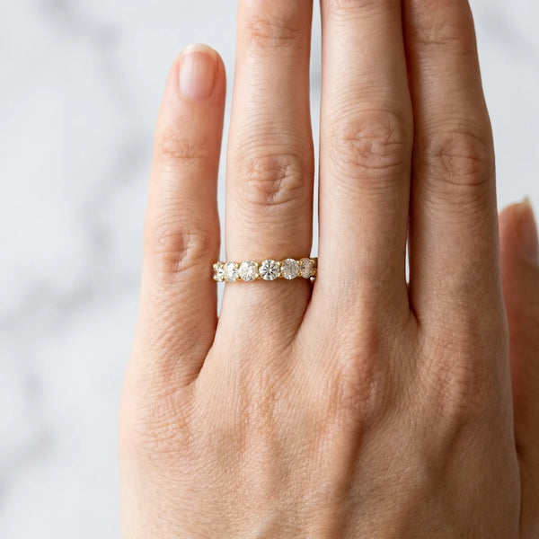 14K Yellow Gold Round Diamond Half Eternity Band with Prong Setting