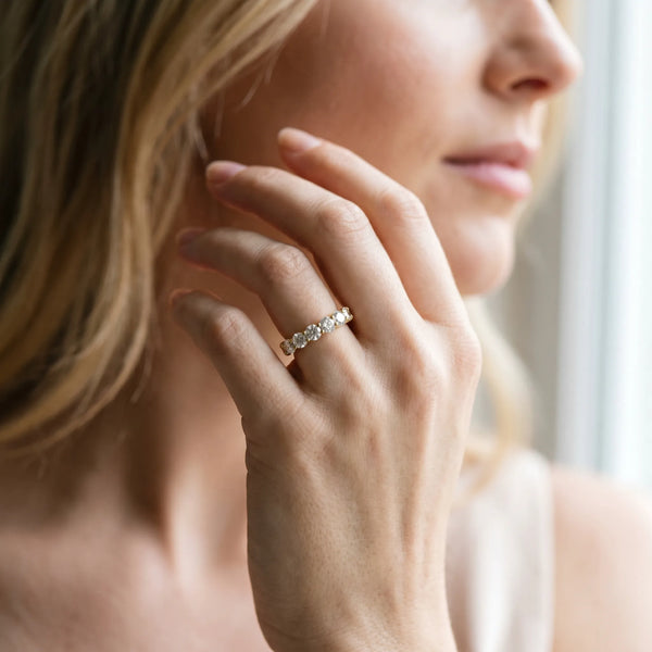 14K Yellow Gold Round Diamond Half Eternity Band with Prong Setting