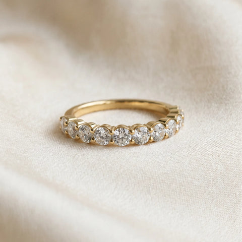 14K Yellow Gold Round Diamond Half Eternity Band with Prong Setting