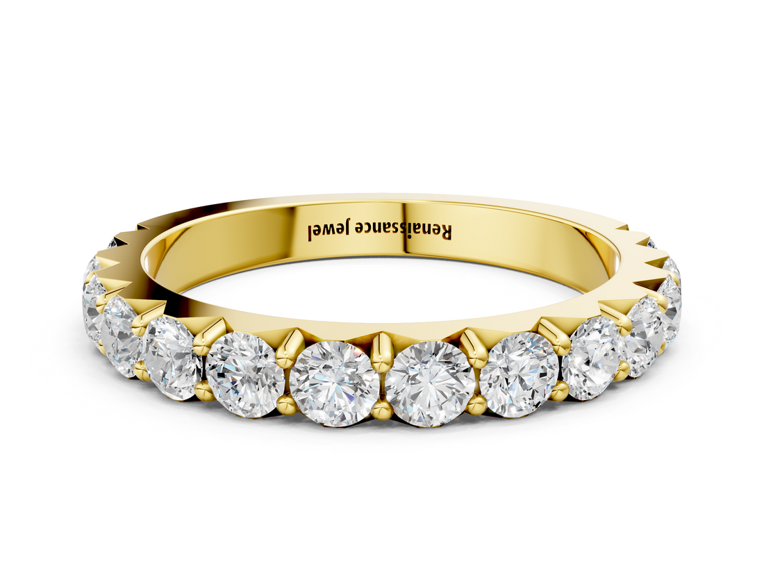 Yellow gold Round Diamond Half Eternity Band with Prong Setting_38