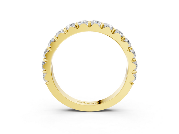 Yellow gold Round Diamond Half Eternity Band with Classic Prong Setting