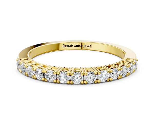Yellow gold Round Diamond Half-Eternity Band with Shared Prong Setting