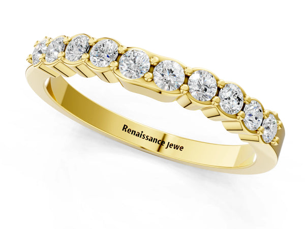 Yellow gold Round Diamond Half-Eternity Band with U-Prong Setting