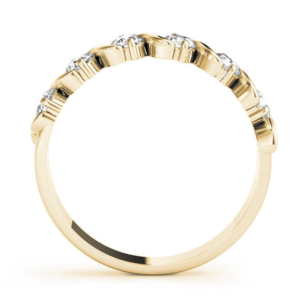 Yellow gold Round Diamond Half Eternity Band with Wave Prong Setting 1