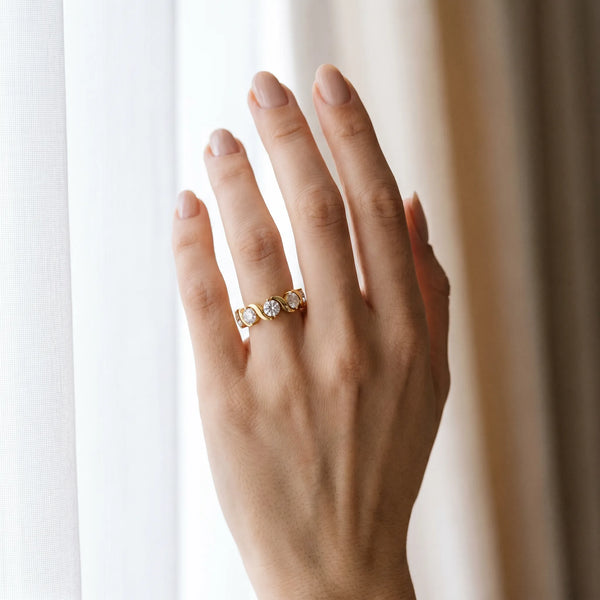 Yellow gold Round Diamond Half Eternity Band with Wave Prong Setting