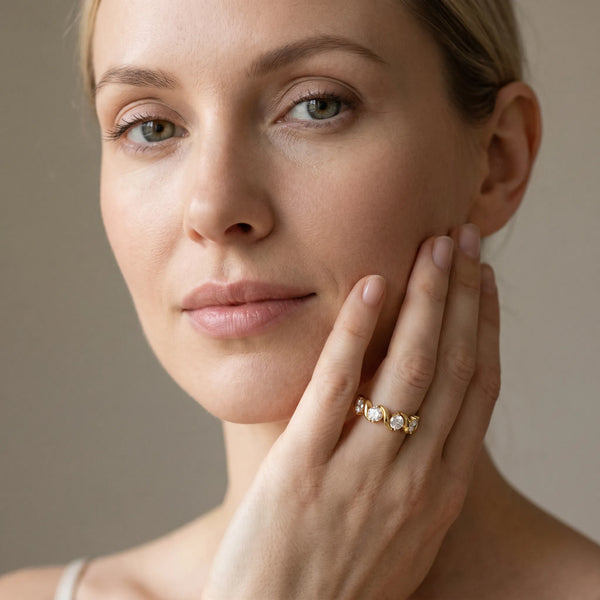 Yellow gold Round Diamond Half Eternity Band with Wave Prong Setting