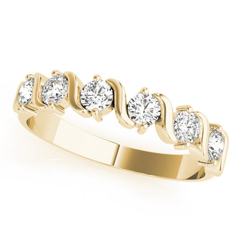 Yellow gold Round Diamond Half Eternity Band with Wave Prong Setting