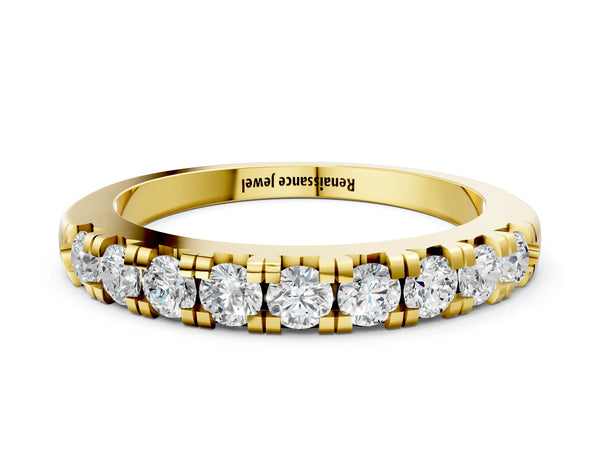 Yellow gold Round Diamond Half-Eternity Prong Set Band