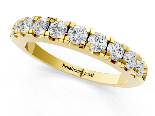 Yellow gold Round Diamond Half-Eternity Prong Set Band