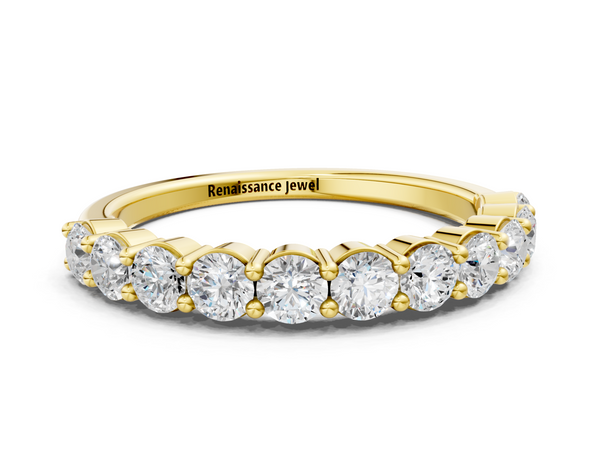 14K Yellow Gold Round Diamond Half Eternity Band with Prong Setting