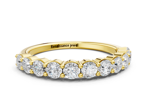 14K Yellow Gold Round Diamond Half Eternity Band with Prong Setting