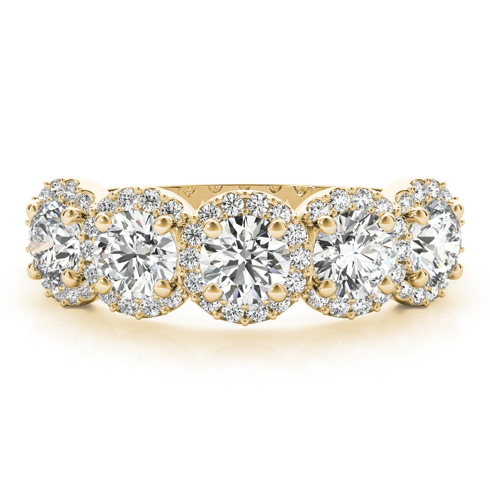 Yellow gold Round Diamond Halo Five-Stone Prong Set Band 1
