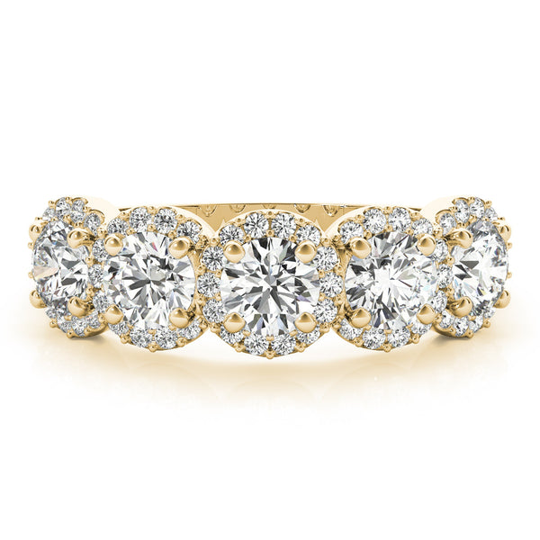 Yellow gold Round Diamond Halo Five-Stone Prong Set Band