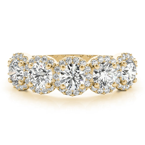 Yellow gold Round Diamond Halo Five-Stone Prong Set Band 1