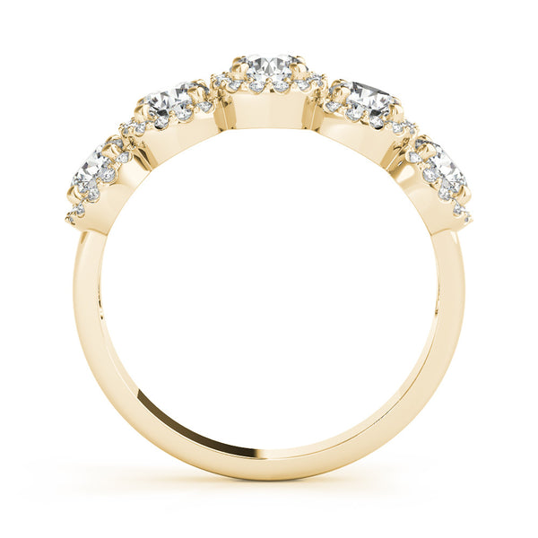 Yellow gold Round Diamond Halo Five-Stone Prong Set Band
