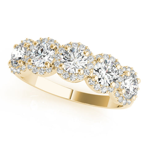 Yellow gold Round Diamond Halo Five-Stone Prong Set Band