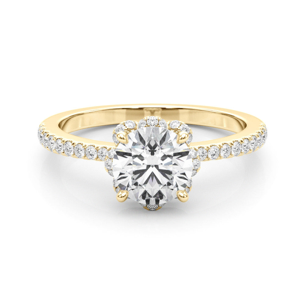 Yellow gold Round Diamond Halo Pave Band with Four-Prong Setting 1