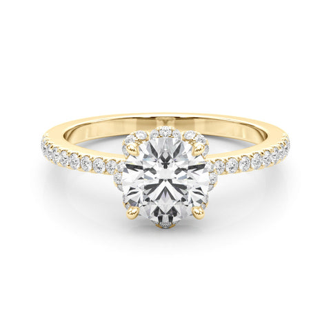 Yellow gold Round Diamond Halo Pave Band with Four-Prong Setting 1