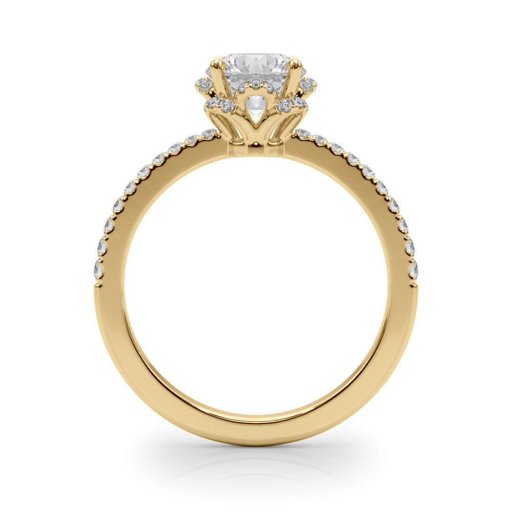 Yellow gold Round Diamond Halo Pave Band with Four-Prong Setting 2