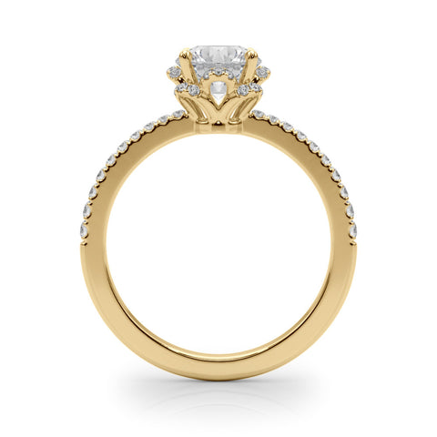 Yellow gold Round Diamond Halo Pave Band with Four-Prong Setting 2