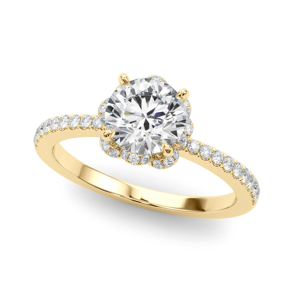 Yellow gold Round Diamond Halo Pave Band with Four-Prong Setting